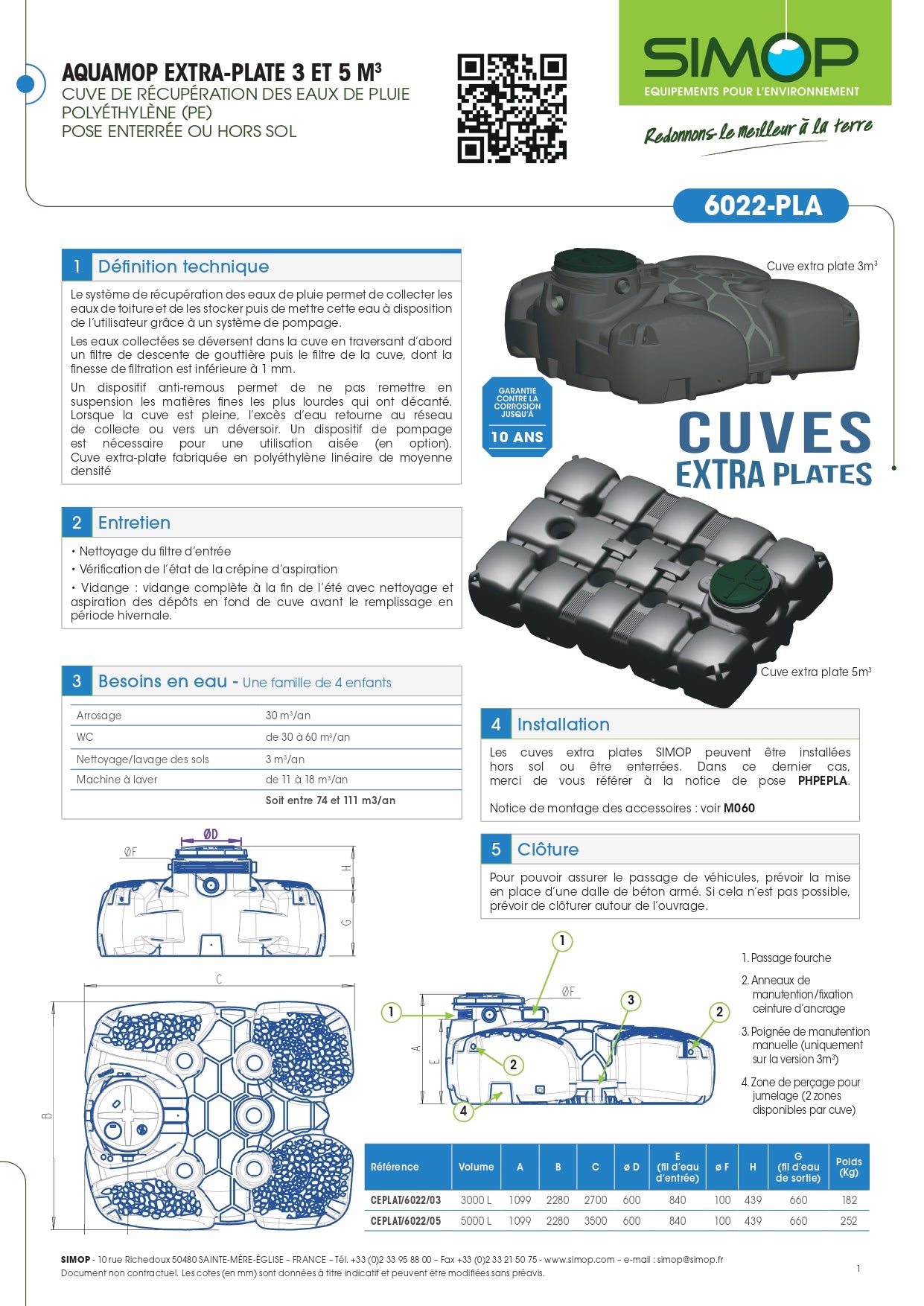 CUVE A ENTERRER EXTRA PLATE POUR STOCKAGE EAUX PLUVIALES 3000 LITRES